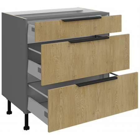 Szafka kuchenna z szufladami 80 cm CREMA dąb cremona / antracyt 80 D 3S BB